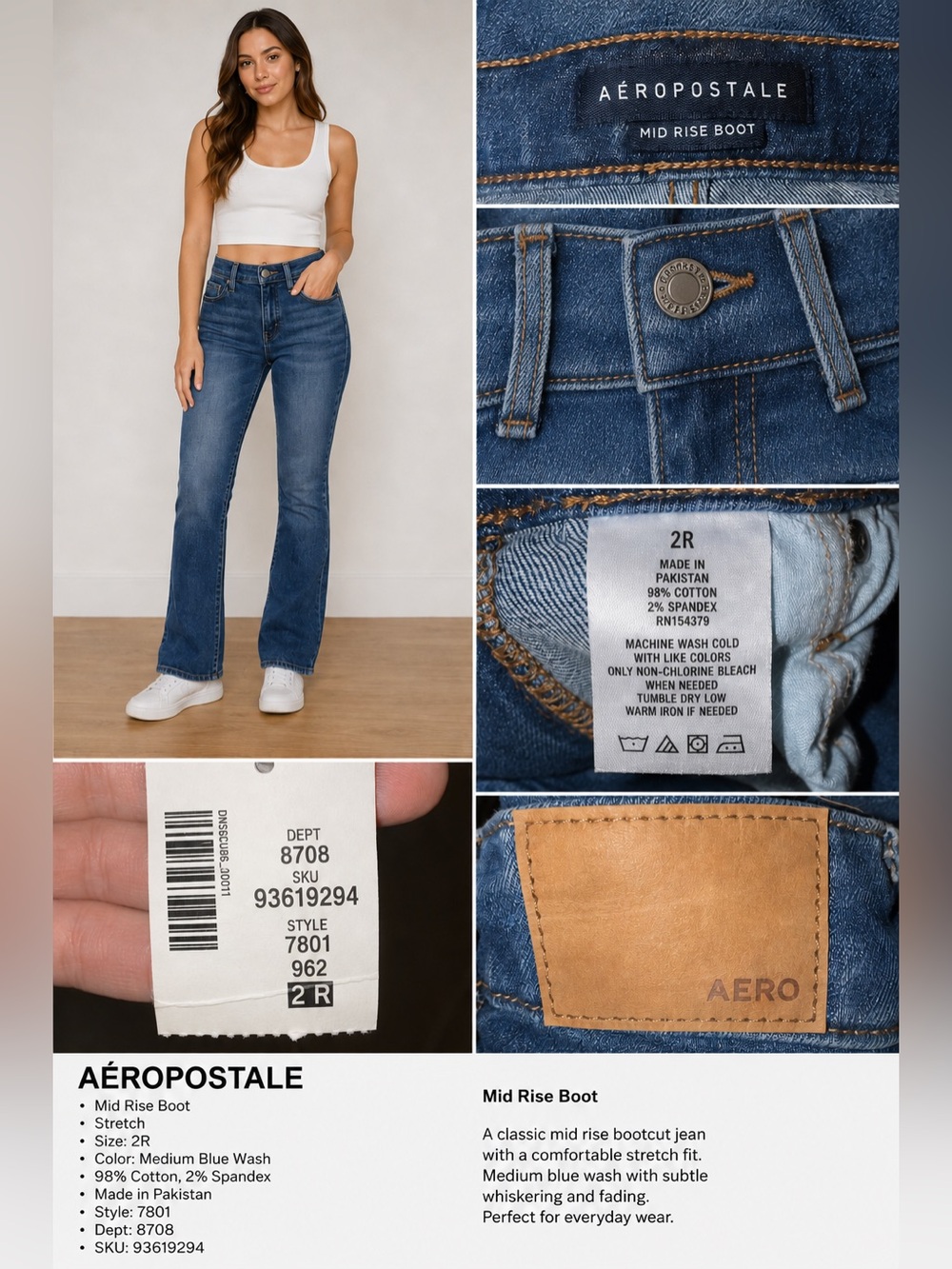 Aeropostale Medium Blue Wash Mid Rise Boot Jeans